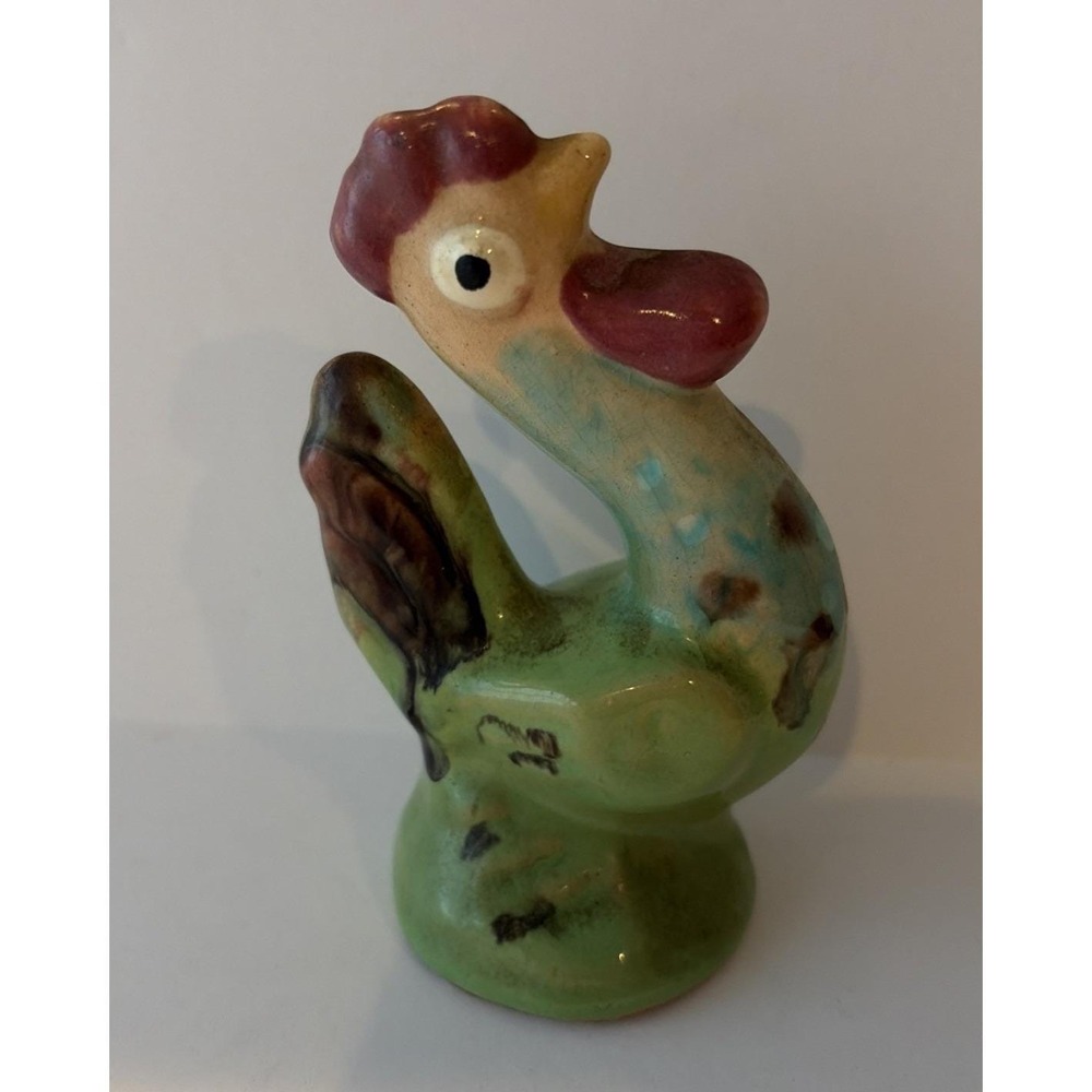 Vintage Hand Painted Ceramic Rooster Figurine Folk Art Style 5 Inch Cottagecore
